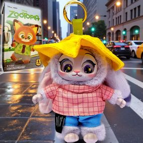 Мягкая игрушка-брелок Disney Zootopia Miniso Джуди Хопс в жёлтой шляпе, плюшевый брелок в коробке, 20 см