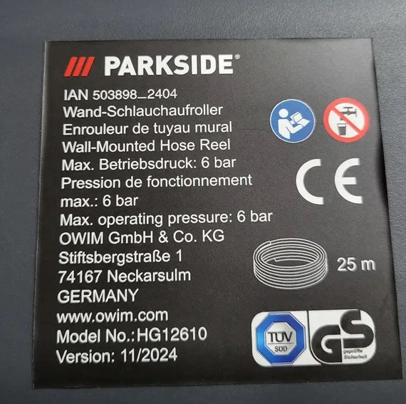 Автоматическая садовая катушка Parkside со шлангом 25 метров Германия | Зображення 1