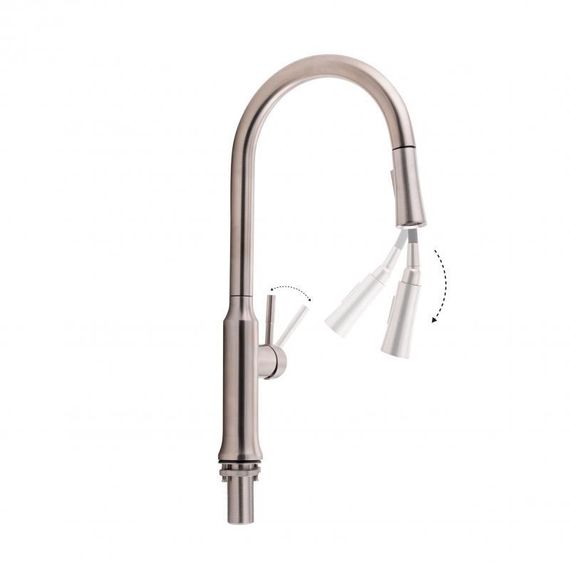 Змішувач для кухні Qtap Baruska з висувним виливом QTBAR9137103UN Brushed Nickel PVD | Зображення 2