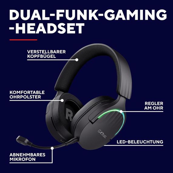 Беспроводная игровая гарнитура Trust, Bluetooth+2,4 ГГц, с RGB подсветкой, компьютерные накладные наушники | Зображення 5
