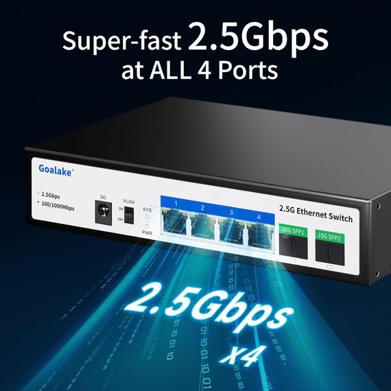 Сетевой коммутатор 4 порта 2.5G, 2 SFP+ 10G мультигигабитный неуправляемый настольный с металлическим корпусом | Зображення 3