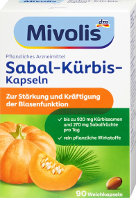 Вітаміни Міволіс Гарбузові капсули і плодів Сабаль (пальметто), 90 шт Mivolis Sabal-Kürbis-Kapseln, 90 St