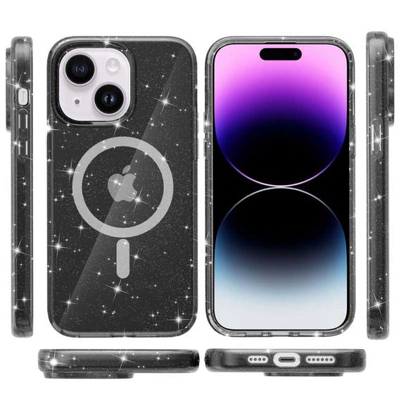 Чохол TPU Galaxy Sparkle (MagFit) для Apple iPhone 15 (6.1") Black+Glitter | Зображення 1