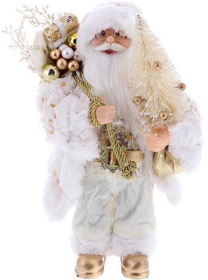 Інтерєрна новорічна фігурка Santa з ялинкою 30см білий та срібло з паєтками