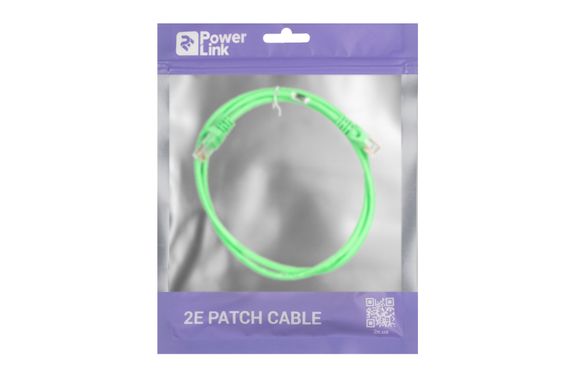 Патч-корд 2E Cat 5e,UTP,RJ45, 26AWG ,7/0.16 Cu, 1.00 m,PVC, Green (2E-PC5ECOP-100GRN) | Зображення 2