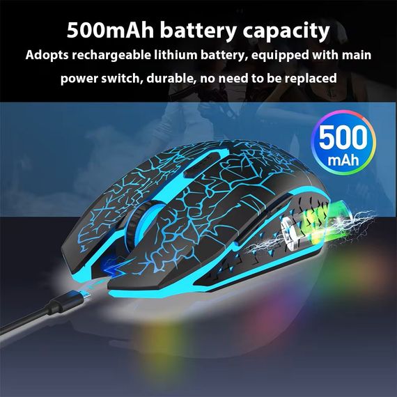 Беспроводная игровая мышка Qukam RGB подсветка USB Charge бесшумная со встроенным аккумулятором Black | Зображення 2
