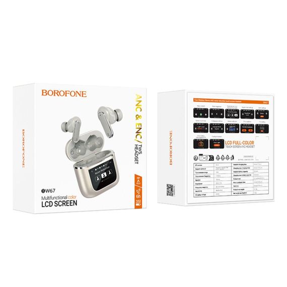 Бездротові навушники BOROFONE BW67 Gorgeous true wireless ANC+ENC noise reduction touch screen BT headset Champagne Gold | Зображення 5
