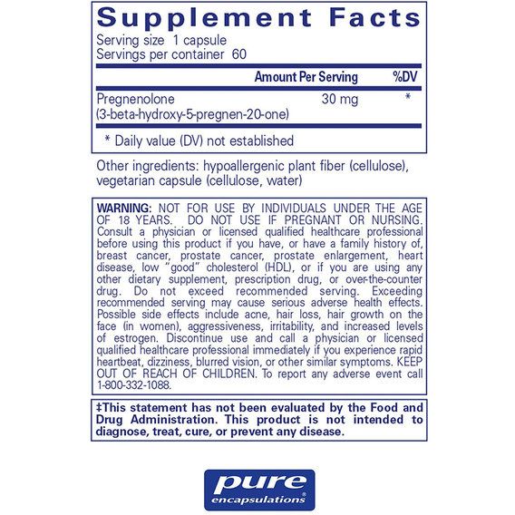 Натуральная добавка для иммунитета Pure Encapsulations Pregnenolone 30 mg 60 Caps PE-00221 | Зображення 1