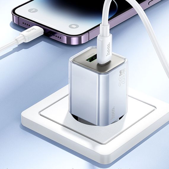 СЗУ Hoco N46 Glorious PD20W+QC3.0 (1USB-A/1C) + кабель Type-C to Lightning Blue | Зображення 4