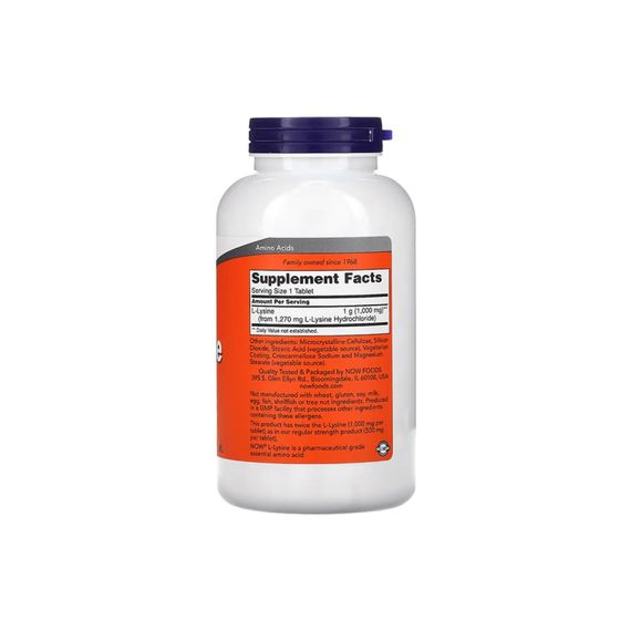 L-лізин NOW Foods Lysine 500 мг 250 таблеток | Зображення 1