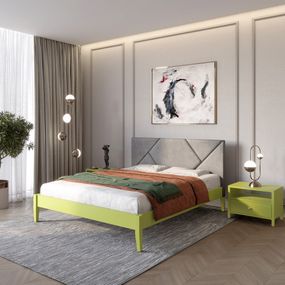 Двоспальне дерев'яне ліжко Mebigrand Нью-Йорк ДК Лайм (S3050G70Y)/Аляска 93 (Сірий) 140х190 см (MBG-10304)