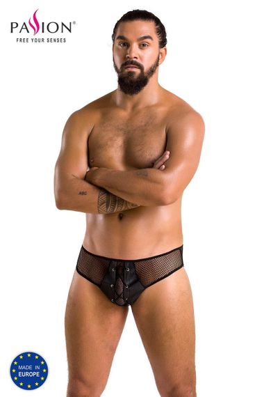 Чоловічі труси зі шнурівкою Passion 035 SLIP RICHARD L/XL Black, екошкіра, сітка Sex Aura | Зображення 4