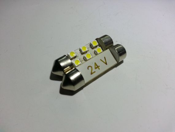 Світлодіодна Софітна Автолампи 24v T10, 36-38mm, 6pcs 3528 (36 Lm)