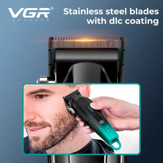 Аккумуляторная машинка для стрижки VGR V-662 GREEN, 7000 RPM, 6 насадок, LED дисплей | Зображення 3