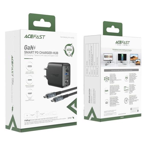 МЗП Acefast A17 PD65W GaN (1USB-A/1C/1HDMI) + кабель Type-C to Type-C Black | Зображення 4