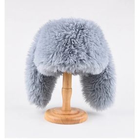 Пухнаста шапка з вушками кролика Сіро-блакитний One Size 54-57р (1278)