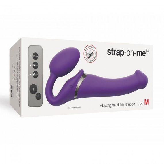 Безремневий страпон з вібрацією Strap-On-Me Vibrating Violet M діаметр 3,3 см, пульт ДК, регулюється | Зображення 4