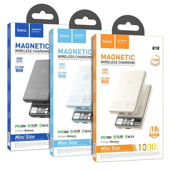 Універсальна Мобільна Батарея Power Bank Hoco Q18 Tourer 22.5W with magnetic 10000mAh Колір Молочно бiлий | Зображення 2