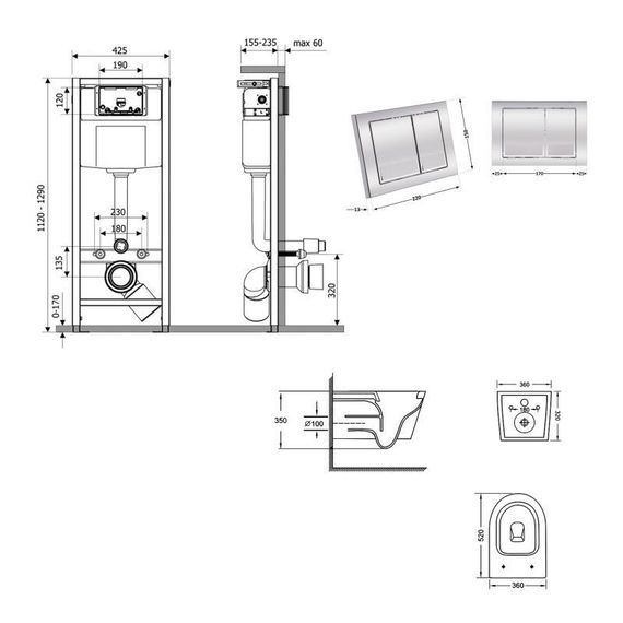 Готове рішення Qtap для ванної кімнати: підвісний унітаз Jay Ultra Quiet 520x360x320 + комплект інсталяції Nest 4 в 1 | Зображення 1