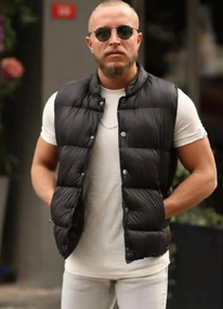 Мужской стеганый черный жилет на кнопках MI010 цвет черный, размер 56/58