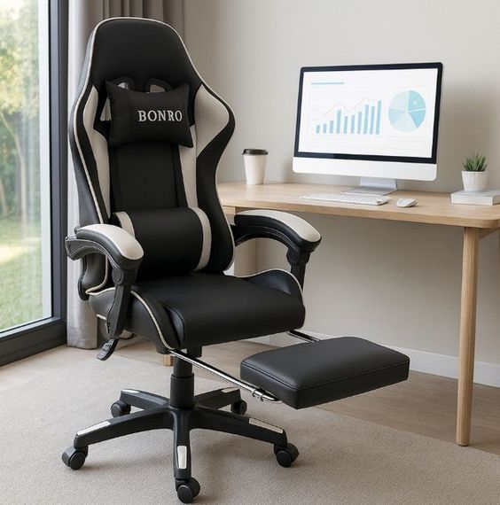Крісло геймерське Bonro Бонро B-945 біле з підставкою для ніг (42401106) | Зображення 7