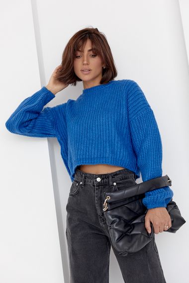 Короткий вязаный джемпер oversize синий цвет L | Зображення 5