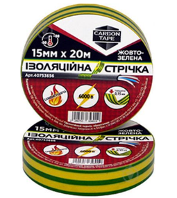 Ізоляційна стрічка карбон 15мм*20м 130мкм жовто/зелена Carbon Tape