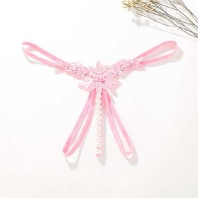 Стринги з намистинками та квітами рожеві