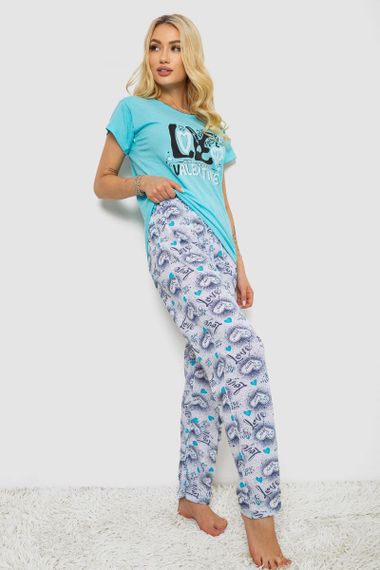 Пижама женская с принтом, цвет бирюзовый, 243R2499 | Зображення 2