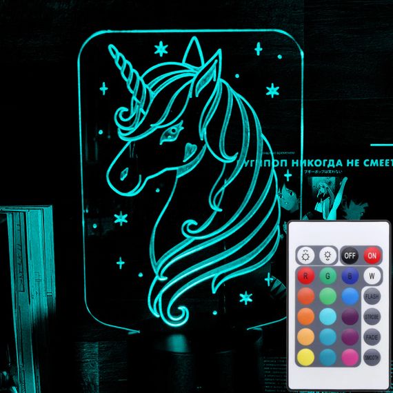 Акриловий світильник-нічник з пультом 16 кольорів Єдиноріг tty-n001946