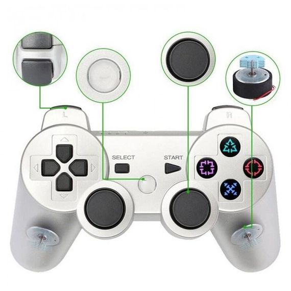 Игровой беспроводной геймпад Doubleshock PS3/PC аккумуляторный джойстик с функцией вибрации. LS-551 Цвет: белый | Зображення 6