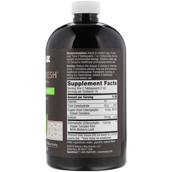 Комплекс для пищеварения Nature's Way Chlorofresh, Liquid Chlorophyll, 16 fl oz 473,2 ml Mint Flavored NWY03501 | Зображення 1
