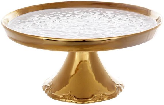 Тортівниця на нозі порцелянова Gold Luxury Ø31см, біла порцеляна