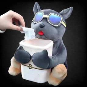 Коробка для салфеток и мусорное ведро на подлокотник в автомобиль Собака Серая