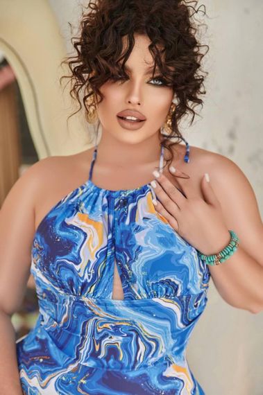 Суцільний синій купальний PLUS SIZE з чашками та утяжкою | Зображення 1
