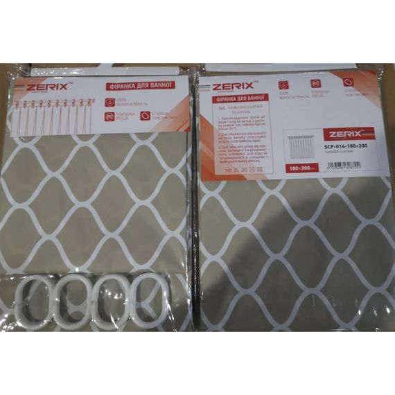 Шторка для ванної ZERIX SCP-014-180x200 з PEVA (поліетиленвінілацетату) (Візерунок "Ромби" бежевий) (ZX6087) | Зображення 2