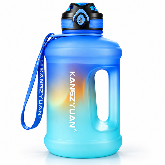 Эко-бутылка KANGZYUAN 2500 мл - Голубая Tritan BPA-free, ударопрочная спортивная бутылка с ручкой и ремешком
