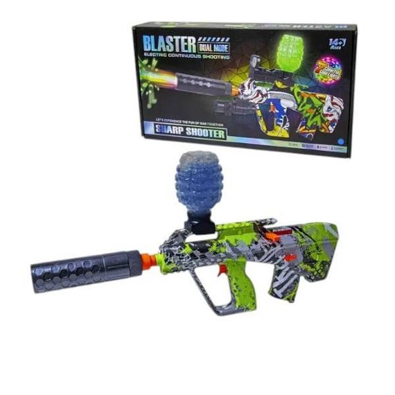 Автомат игровой аккумуляторный с глушителем стреляет ФЛУОРИСЦЕНТНЫМИ неоновыми орбизами 777-32Y Зеленый с