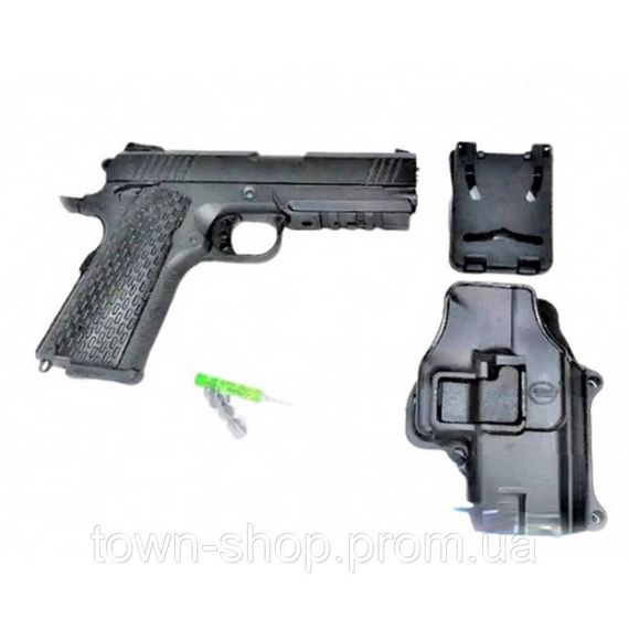 Детский пистолет на пульках "Colt 1911 Rail" Galaxy G25+ металл черный с кобурой | Зображення 1