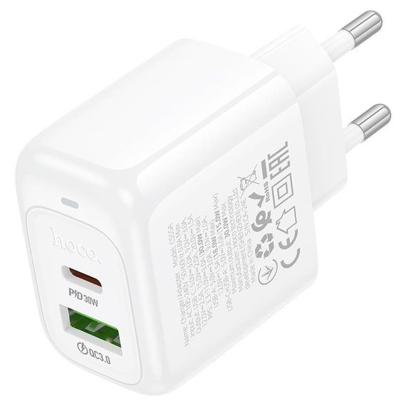 СЗУ 110-240V HOCO CS55A, 1xUSB, 1xUSB-C, PD30W, White, OEM | Зображення 3