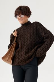 Светр оверсайз у косички - темно-коричневий цвет, ONE SIZE (є розміри)