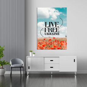 Плакат-постер з принтом Кавун Live Free Ukraine. Небо з хмарами. Поле з маками А2 ПЛ000671(А2)