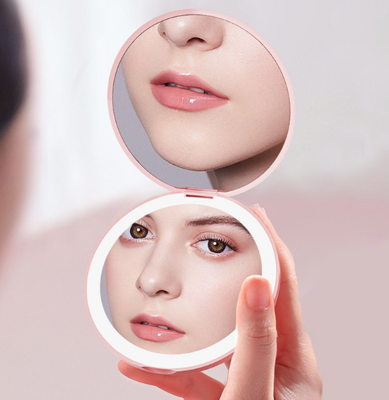 Кишенькове кругле дзеркало для макіяжу з LED підсвічуванням Pocket Mirror USB | Зображення 4