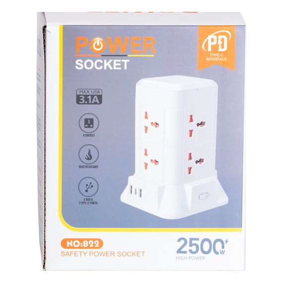 Мережевий фільтр подовжувач 4.8 м з лампою на 6 універсальних розеток з 2 USB, 1 Type-C, бездротова зарядка HP-5-3MF | Зображення 7