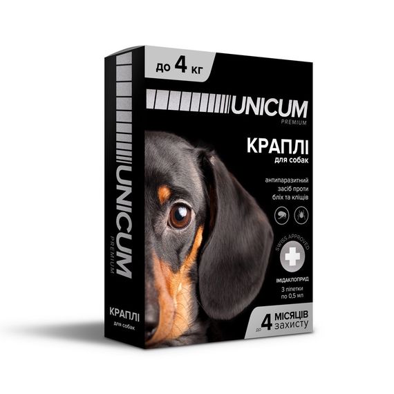 Капли от блох и клещей для собак весом до 4 кг Unicum premium, 3 шт