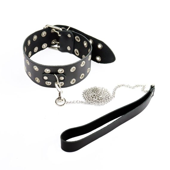 Нашийник Art of Sex - Tessa з повідцем з натуральної шкіри, колір чорний | Зображення 1