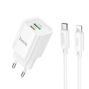 Набір СЗУ HOCO C149A + Type-C/Lighting кабель, 1xUSB+1xUSB-C, PD30W+QC3.0, кабель 1м, White, Box