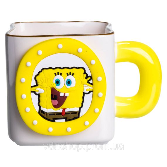 Порцелянова чашка "Губка Боб" з магнітним декором 500 мл, Кружка дитяча чашка із порцеляни на подарунок FM-12Y | Зображення 1