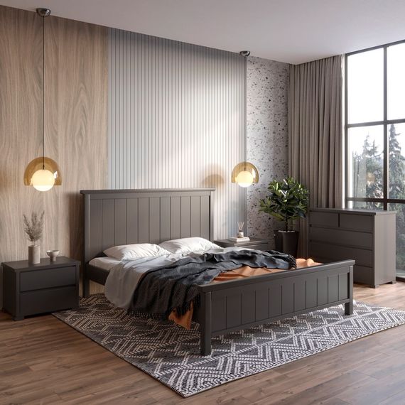 Двоспальне дерев&#039;яне ліжко Mebigrand Вірджинія Графітовий (RAL9011) 160х200 см (MBG-3225)