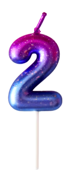 Свічка для торта цифра «2» синьо-фіолетовий металік